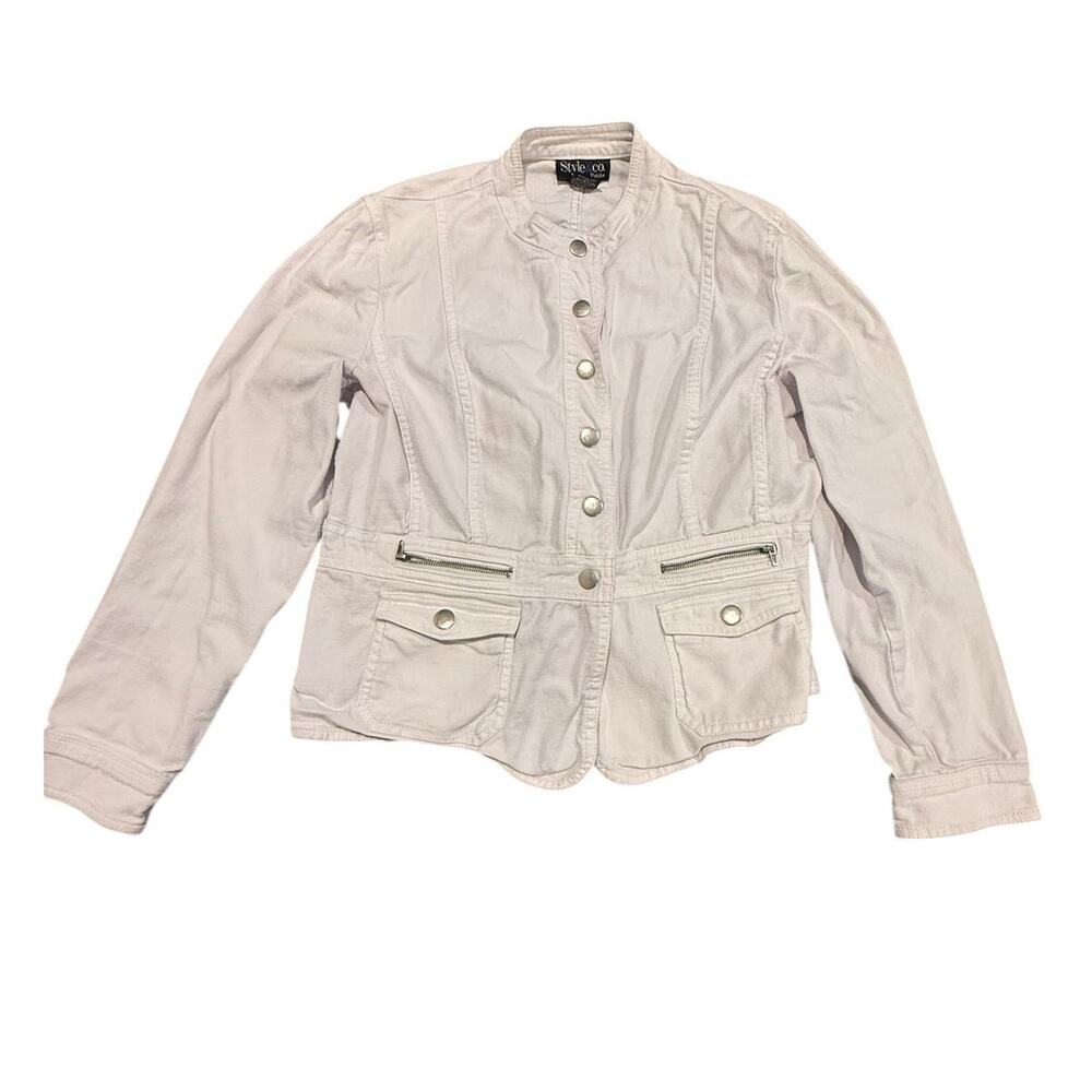 Style & Co. Petite White Cotton Spandex Button Up Utility Jacket Size Medium